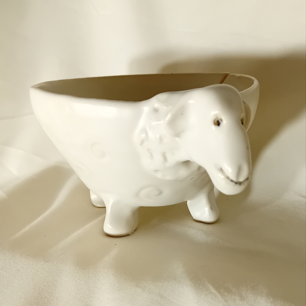Handmade White Ceramic Silly Sheep Knitting Bowl With Feet